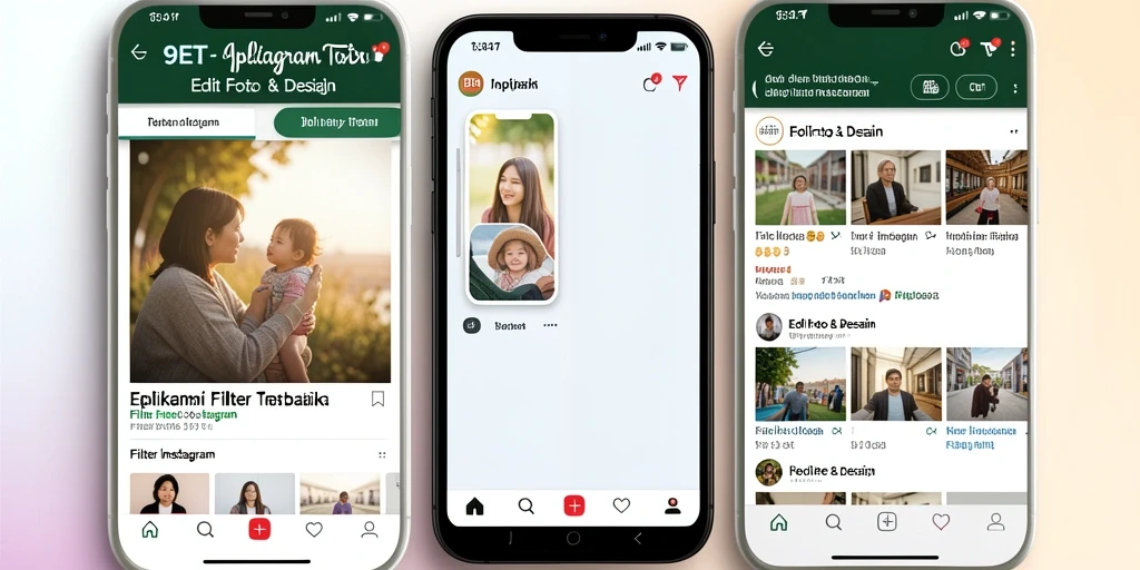 Tampilan antarmuka 9ET dengan beragam efek filter Instagram.