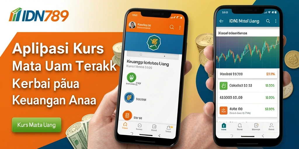 Screenshot utama IDN789 menunjukkan antarmuka aplikasi Kurs Mata Uang yang intuitif.