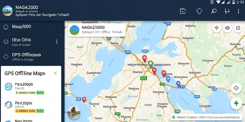 Screenshot antarmuka aplikasi NAGA2000 dengan fitur GPS Offline Maps.