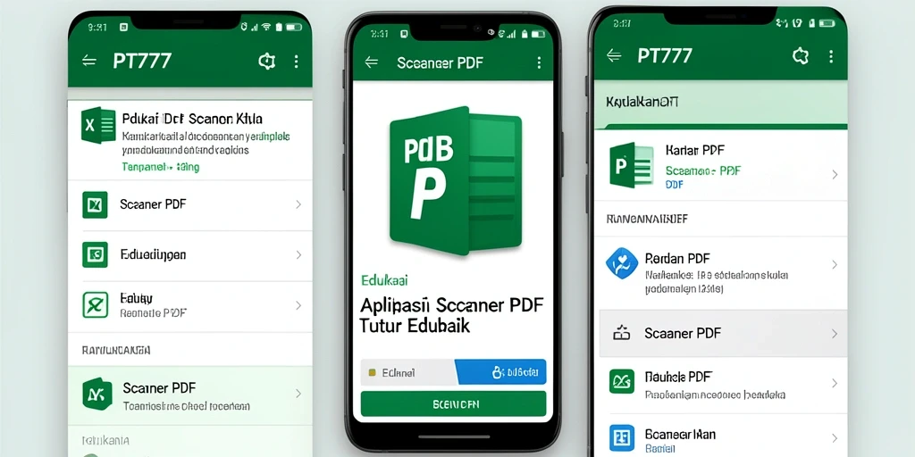 Antarmuka aplikasi PT777 dengan fungsi Scanner PDF yang intuitif.